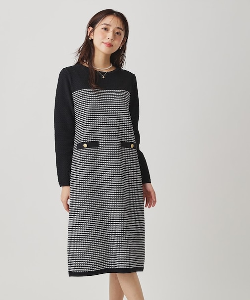 【手洗い可】配色デザインニットワンピース