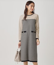 【手洗い可】配色デザインニットワンピース