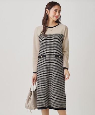 【手洗い可】配色デザインニットワンピース