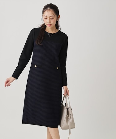 【手洗い可】配色デザインニットワンピース