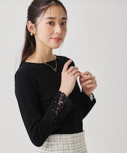 【手洗い可／袖口レース】ハイゲージのコンパクトニット