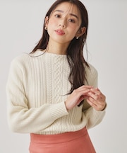 【手洗い可/日本製】ケーブルデザインのニットトップス