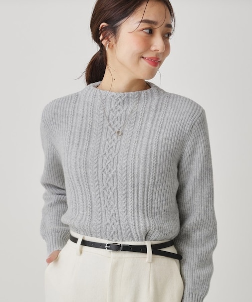 【手洗い可/日本製】ケーブルデザインのニットトップス