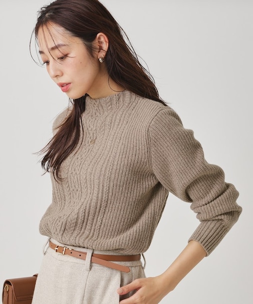 【手洗い可/日本製】ケーブルデザインのニットトップス