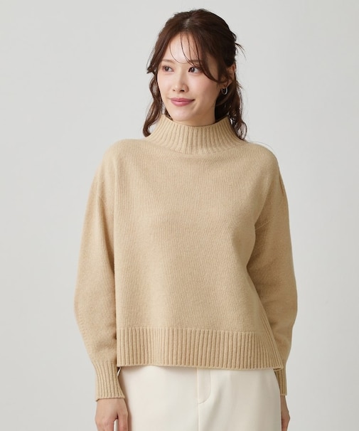 【手洗い可/日本製/カシミヤ混】ミドルゲージのハイネックニットトップス