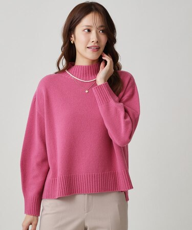 【手洗い可/日本製/カシミヤ混】ミドルゲージのハイネックニットトップス