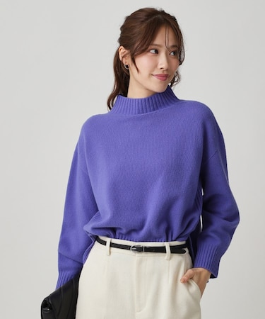 【手洗い可/日本製/カシミヤ混】ミドルゲージのハイネックニットトップス