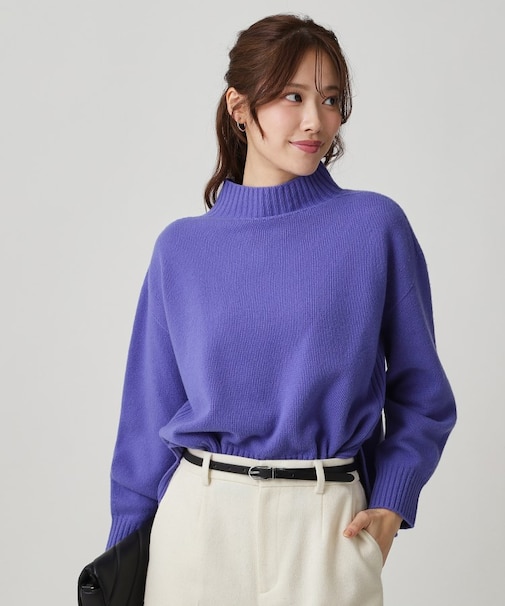 【手洗い可/日本製/カシミヤ混】ミドルゲージのハイネックニットトップス