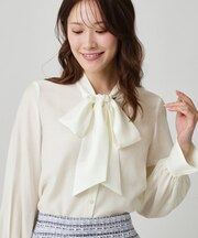 【手洗い可／日本製】シアーリボンブラウス