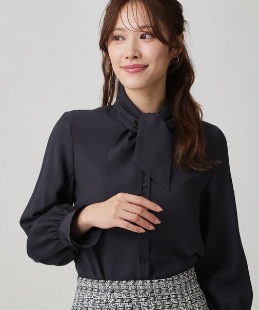 【手洗い可／日本製】シアーリボンブラウス