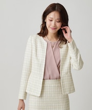 【日本製／セットアップ可】ファンシーツィードのノーカラージャケット