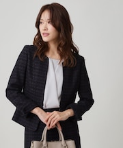 【日本製/セットアップ可】ファンシーツィードのノーカラージャケット