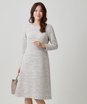 【手洗い可/日本製/伸縮性】ツイード見えワンピース