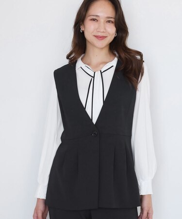 【手洗い可／日本製／伸縮性／セットアップ可】カラーレスのジレ