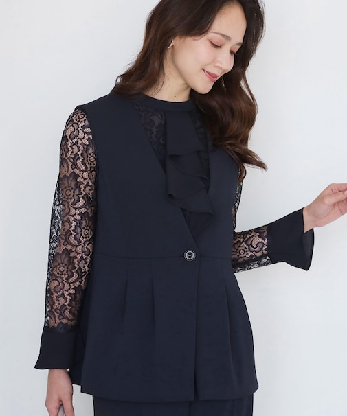 【手洗い可／日本製／伸縮性／セットアップ可】カラーレスのジレ