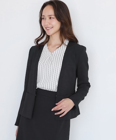 【手洗い可／日本製／伸縮性／スーツ可】カラーレスジャケット