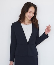 【手洗い可/日本製/伸縮性/スーツ可】カラーレスジャケット