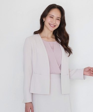 【手洗い可／日本製／伸縮性／スーツ可】カラーレスジャケット