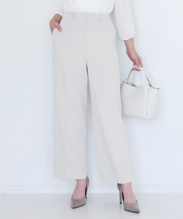 【手洗い可／日本製／伸縮性／スーツ可】センタープレス入りストレートワイドパンツ