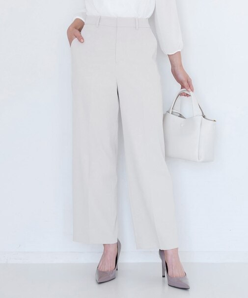 【手洗い可／日本製／伸縮性／スーツ可】センタープレス入りストレートワイドパンツ