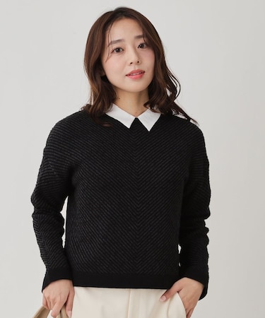 【手洗い可】ジャガートニットトップス