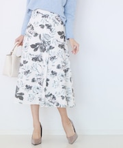 【手洗い可／日本製／ウエスト後ろゴム】フラワー柄フレアスカート