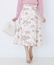【手洗い可／日本製／ウエスト後ろゴム】フラワー柄フレアスカート