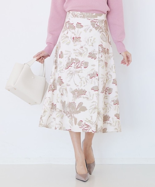 【手洗い可／日本製／ウエスト後ろゴム】フラワー柄フレアスカート