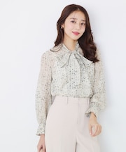 【手洗い可／一枚着／ジャケットイン】プリントボウブラウス