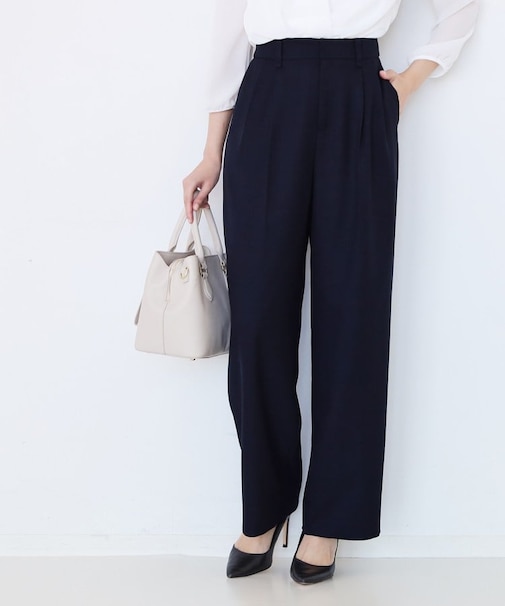【手洗い可】タック入りワイドパンツ