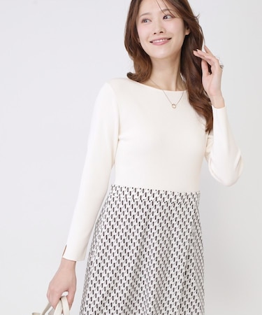 【手洗い可】異素材ドッキングワンピース