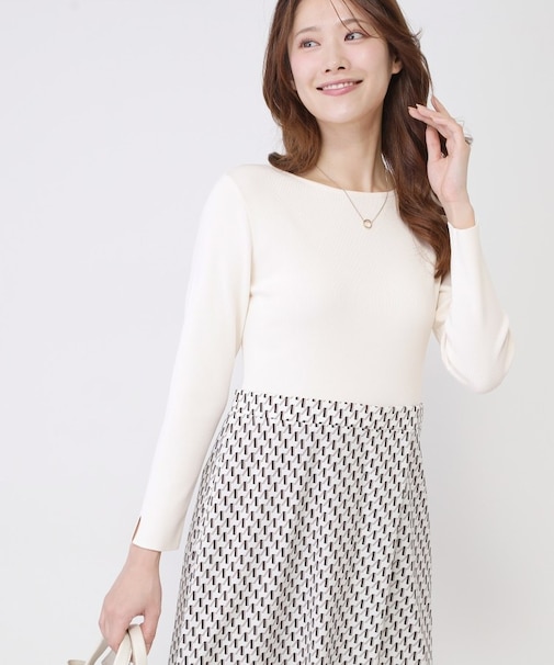 【手洗い可】異素材ドッキングワンピース