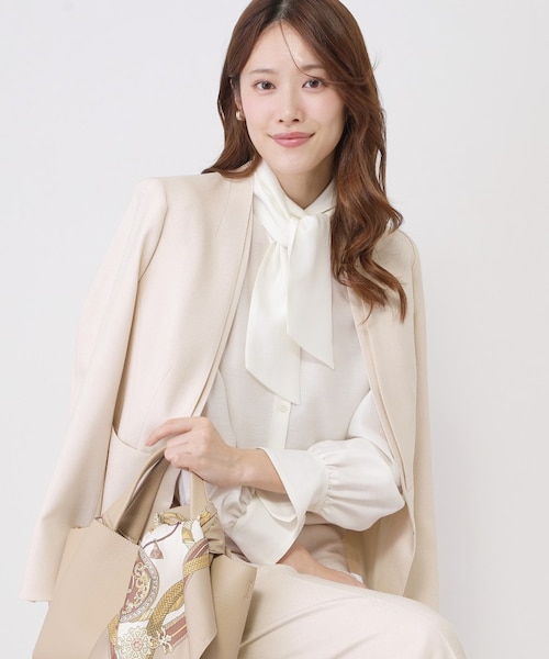 手洗い可／日本製／スーツ可】美シルエットのカラーレスジャケット