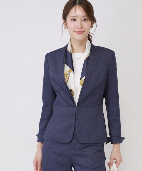 手洗い可／日本製／スーツ可】美シルエットのカラーレスジャケット