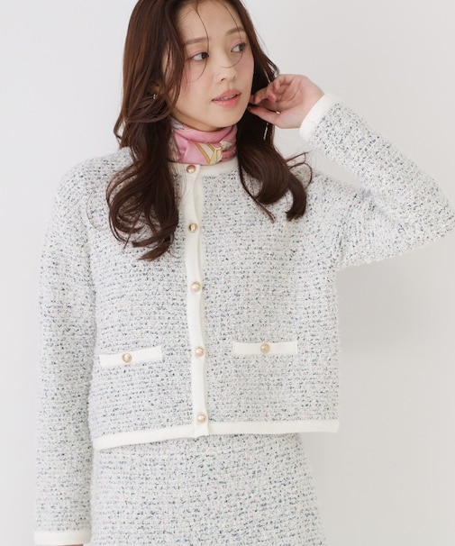 【洗える/セットアップ可】ツィード調ニットカーディガン