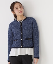 【洗える/セットアップ可】ツィード調ニットカーディガン