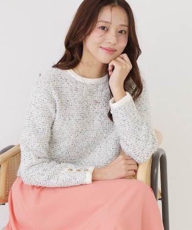 【洗える/セットアップ可】ツィード調ニットトップス