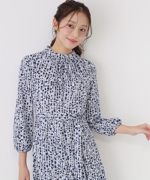 【手洗い可/日本製】幾何柄エレガントワンピース