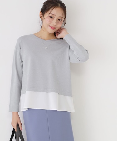 【洗える】レイヤード風デザインのニットトップス