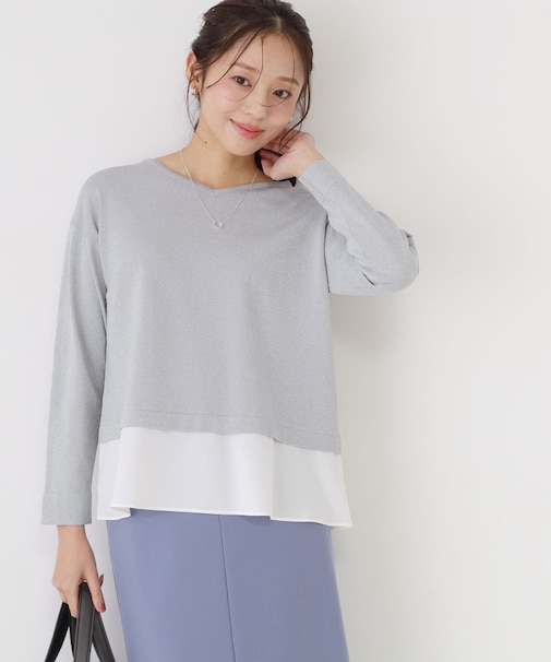 【洗える】レイヤード風デザインのニットトップス