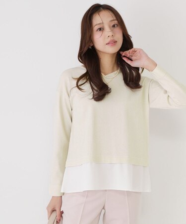 【洗える】レイヤード風デザインのニットトップス
