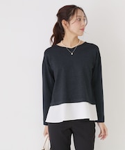 【洗える】レイヤード風デザインのニットトップス