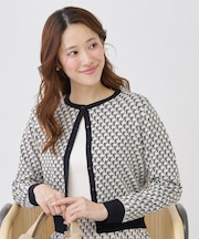 【手洗い可／幾何柄／無地あり】短め丈カーディガン