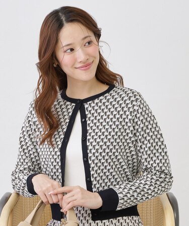 【手洗い可／幾何柄／無地あり】短め丈カーディガン