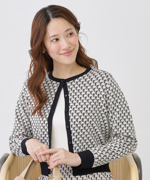 【手洗い可／幾何柄／無地あり】短め丈カーディガン