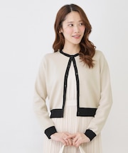 【手洗い可／幾何柄／無地あり】短め丈カーディガン