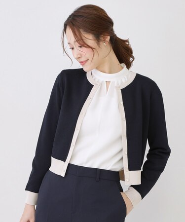 【手洗い可／幾何柄／無地あり】短め丈カーディガン