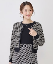 【手洗い可／幾何柄／無地あり】短め丈カーディガン