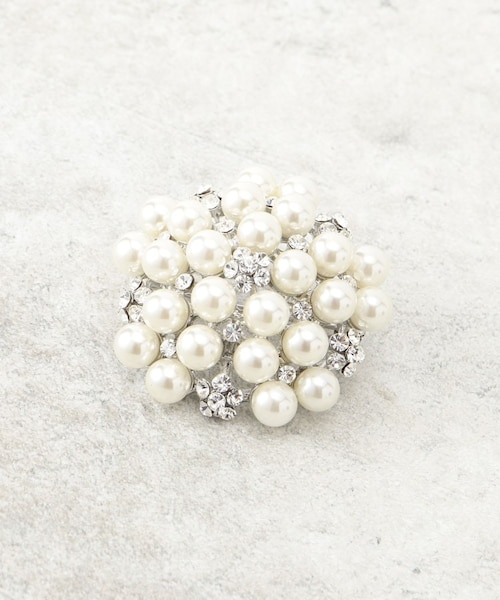 パール調ブローチ／ガラスストーン／上品／入卒／フォーマル｜クード