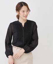 【手洗い可/きれいめ服】シアーローンフリルブラウス